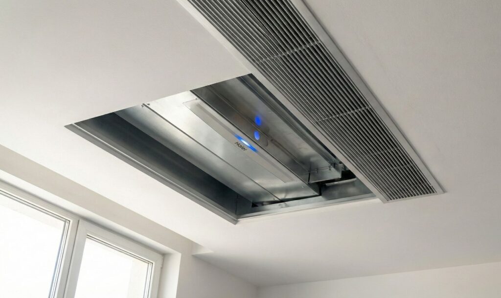 Haier ducted split AC unit in Dubai villa false ceiling with high static pressure configuration